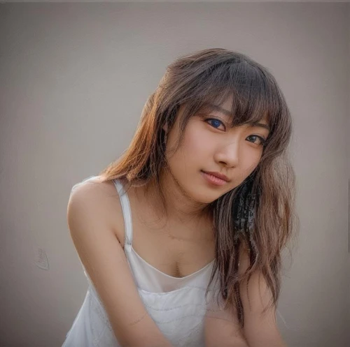 asian girl,asian woman,japanese woman,asian semi-longhair,portrait photography,xuan lian,vintage asian,oriental girl,girl in overalls,girl portrait,hinata,girl on a white background,vietnamese,asian,xiaochi,portrait background,siu mei,phuquy,xiangwei,grey background,Common,Common,Photography
