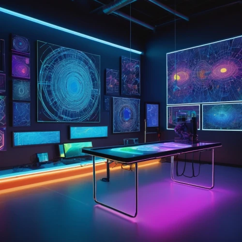 computer room,study room,ufo interior,game room,sci fi surgery room,working space,conference room,desk,computer desk,classroom,creative office,space art,laboratory,blue room,meeting room,the server room,black light,research station,sky space concept,sound space,Illustration,Abstract Fantasy,Abstract Fantasy 20