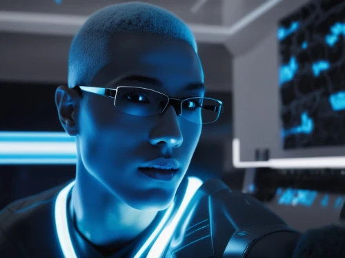 cyber glasses,neon human resources,blue light,electro,digital compositing,cyber,blu,cyborg,cyberspace,avatar,visual effect lighting,spy-glass,cyan,uv,compute,light-emitting diode,futuristic,tekwan,cyberpunk,engineer,Conceptual Art,Sci-Fi,Sci-Fi 10