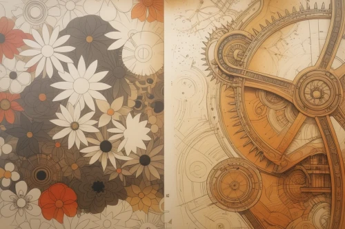 steampunk gears,longcase clock,grandfather clock,wall painting,meticulous painting,wall clock,metal embossing,cogs,art nouveau design,paper art,wall panel,patterned wood decoration,antique background,old clock,clockmaker,steampunk,art deco background,wall decoration,art nouveau,painting work,Conceptual Art,Fantasy,Fantasy 12