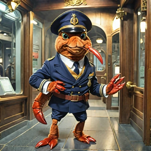 conductor,admiral von tromp,inspector,skipper,policeman,bellboy,saranka,peck s skipper,strohbär,szymbark,figaro,shrimp inspector gadget crayfish,mainzelmännchen,the sandpiper general,ratatouille,griffon bruxellois,scampi,shrimp inspector gadget,marine animal,rataplan,Photography,General,Realistic