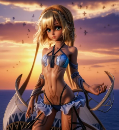 the sea maid,anime 3d,kantai collection sailor,sea fantasy,nami,beach background,anime girl,at sea,blue heart,rusalka,elza,tiber riven,water-the sword lily,mermaid background,ocean background,fantasy girl,vocaloid,seafaring,ashitaba,dusk background,Photography,General,Realistic