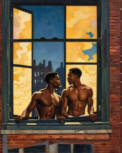 bedroom window,window view,the window,windowsill,window sill,front window,black couple,window pane,window front,neighbors,rooftops,window panes,harlem,window released,window,brooklyn,glbt,gay love,window to the world,broken windows,Illustration,Realistic Fantasy,Realistic Fantasy 21