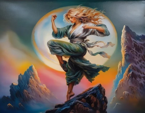 mother earth,celtic woman,the spirit of the mountains,fantasy art,sorceress,mountain spirit,lord shiva,fantasy woman,mantra om,fantasy picture,fae,celtic queen,the zodiac sign pisces,angel moroni,oil painting on canvas,woman playing,horoscope libra,zodiac sign libra,violinist violinist of the moon,cybele,Illustration,Paper based,Paper Based 04