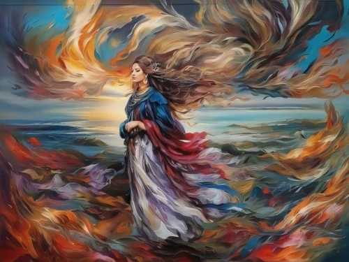 dancing flames,oil painting on canvas,fire dance,fire dancer,fire artist,flame spirit,the wind from the sea,little girl in wind,oil painting,fire and water,fire angel,oil on canvas,flame of fire,art painting,firedancer,whirling,pentecost,fire siren,woman walking,woman playing,Illustration,Paper based,Paper Based 04