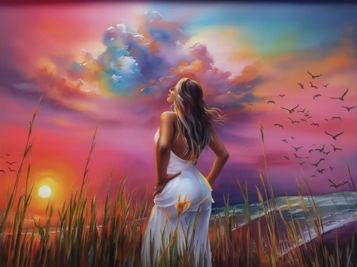 fantasy art,fantasy picture,art painting,boho art,world digital painting,oil painting on canvas,creative background,colorful background,photo painting,landscape background,mystical portrait of a girl,dance with canvases,oil painting,antasy,psychedelic art,dreamland,fineart,boho background,photomanipulation,surrealism,Illustration,Paper based,Paper Based 04