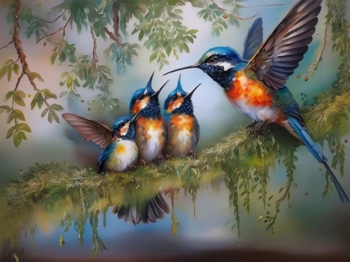 humming bird pair,bird painting,birds on a branch,hummingbirds,songbirds,swallows,humming birds,bird couple,birds on branch,colorful birds,oil painting on canvas,tropical birds,blue birds and blossom,oil painting,wild birds,bird robins,glass painting,little birds,key birds,small birds,Illustration,Paper based,Paper Based 04