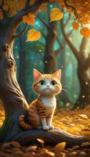 autumn background,fall animals,autumn theme,autumn forest,autumn idyll,autumn scenery,autumn mood,autumn day,cute cat,pumpkin autumn,just autumn,oak kitten,autumn icon,in the autumn,red tabby,autumn,autumn landscape,halloween cat,autumn season,the autumn,Illustration,Abstract Fantasy,Abstract Fantasy 06