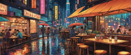 izakaya,watercolor cafe,paris cafe,busan night scene,umbrellas,japanese umbrellas,tokyo city,rain bar,japanese restaurant,yakitori,street cafe,kowloon,colorful city,watercolor tea shop,shinjuku,new york restaurant,world digital painting,fantasy city,tokyo,shopping street,Illustration,Black and White,Black and White 05