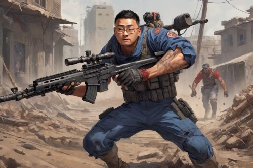 medic,mercenary,xiangwei,m4a4,combat medic,wuhan''s virus,m4a1,sci fiction illustration,blue-collar worker,game illustration,man holding gun and light,world digital painting,hk,war correspondent,hong,game art,hongdu jl-8,xing yi quan,gungdo,assault rifle,Digital Art,Comic