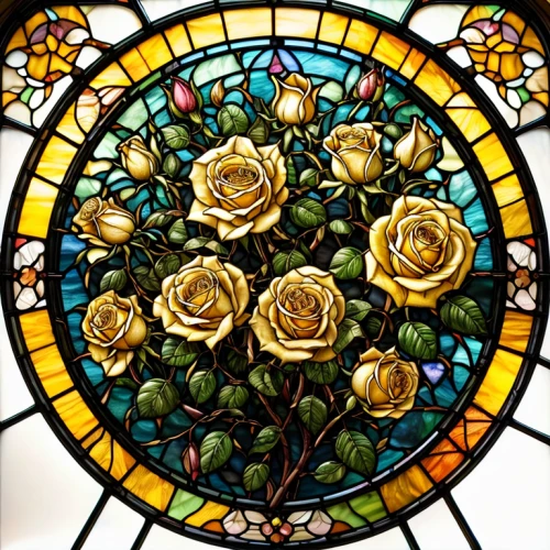 stained glass window,floral ornament,stained glass,stained glass windows,stained glass pattern,church window,roses frame,church windows,floral decorations,mosaic glass,leaded glass window,art nouveau,noble roses,art nouveau frame,round window,art nouveau design,floral frame,floral arrangement,yellow roses,floral composition