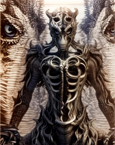 biomechanical,endoskeleton,fractalius,trioceros,skeletal,symbiotic,zebra,dark art,anatomical,alpha horse,supernatural creature,death god,primitive man,mirror of souls,armored animal,escher,illusion,shamanic,shaman,metal figure