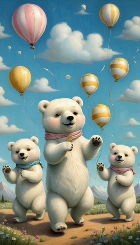 animal balloons,hot-air-balloon-valley-sky,balloon trip,ballooning,whimsical animals,disney baymax,hot air balloons,balloons flying,polar bears,the bears,polar bear children,children's background,bears,teddy bears,kids illustration,balloons,baloons,anthropomorphized animals,happy birthday balloons,star balloons,Illustration,Abstract Fantasy,Abstract Fantasy 06