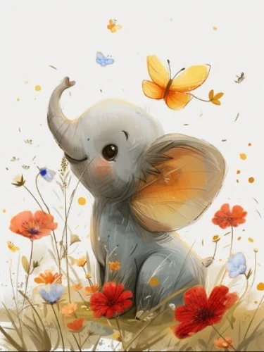 dumbo,elephant's child,girl elephant,whimsical animals,elephant kid,elephant,baby elephant,flower animal,circus elephant,pachyderm,elephant toy,asian elephant,bunny on flower,african elephant,elephant ride,elephant with cub,cute animal,rhinoceros,chasing butterflies,indian elephant