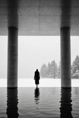 the man in the water,reflecting pool,floating over lake,underground lake,reservoir,submerged,walk on water,lago grey,fountainhead,immersed,infinity swimming pool,the body of water,thomas jefferson memorial,flooded pathway,water mist,wet lake,concrete,frozen lake,boathouse,lakeside,Illustration,Black and White,Black and White 33