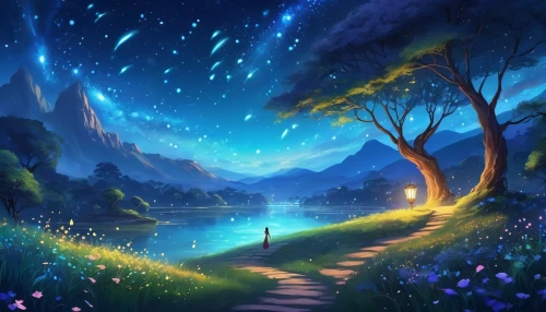 fantasy landscape,fantasy picture,the mystical path,landscape background,pathway,fairy world,fairy galaxy,fantasia,magical adventure,fairy forest,children's background,magical,cartoon video game background,the path,world digital painting,dream world,enchanted,musical background,forest path,forest of dreams,Illustration,Realistic Fantasy,Realistic Fantasy 01