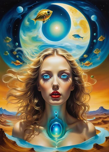 heliosphere,the zodiac sign pisces,horoscope libra,andromeda,zodiac sign libra,horoscope pisces,blue planet,astral traveler,planetary system,fantasy art,celestial bodies,cosmic eye,copernican world system,celestial body,blue moon rose,mother earth,psychedelic art,third eye,surrealism,oil painting on canvas,Illustration,Realistic Fantasy,Realistic Fantasy 37