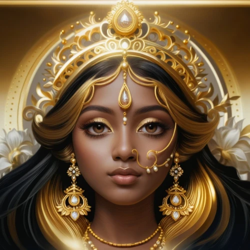 lakshmi,jaya,zodiac sign libra,cleopatra,radha,yogananda,priestess,fantasy portrait,ancient egyptian girl,golden crown,indian art,krishna,gold filigree,kali,gold crown,east indian,gold jewelry,goddess of justice,indian woman,golden mask,Photography,General,Natural