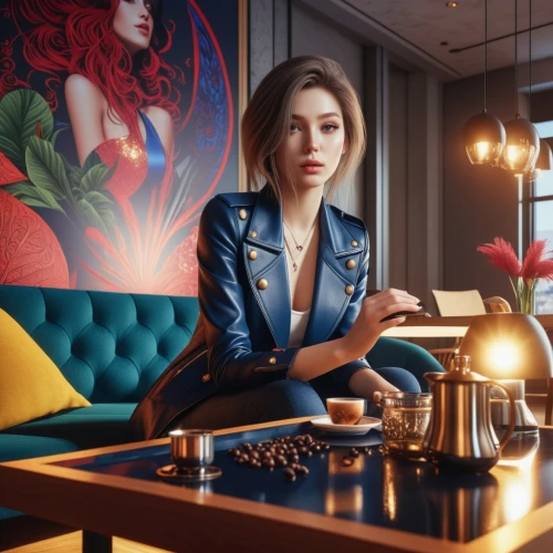woman drinking coffee,woman at cafe,barista,retro diner,business woman,retro woman,concierge,waitress,cosmetics counter,bartender,businesswoman,receptionist,woman sitting,business girl,art deco woman,visual effect lighting,retro girl,business women,barmaid,retro women,Photography,General,Realistic