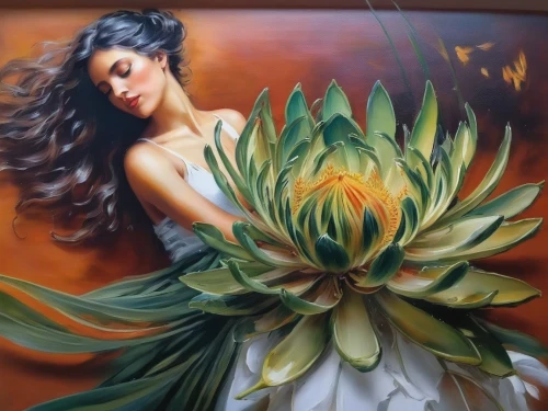 flower painting,flower art,wall painting,glass painting,lotus with hands,agave azul,mural,flora,oil painting on canvas,girl in a wreath,agave,wall decoration,decorative art,tiger lily,meticulous painting,exotic flower,oil painting,art painting,girl in flowers,decorative fan,Illustration,Paper based,Paper Based 04