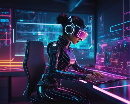 cyberpunk,girl at the computer,cyber,cyber glasses,computer,computer freak,neon human resources,electro,night administrator,operator,man with a computer,coder,computer desk,computer workstation,compute,mute,barebone computer,cyberspace,computer addiction,computer game,Illustration,Japanese style,Japanese Style 21