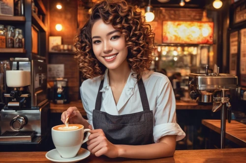 barista,woman drinking coffee,woman at cafe,caffè americano,coffee background,cappuccino,women at cafe,espressino,caffè macchiato,espresso,café au lait,coffeemania,waitress,cortado,hojicha,coffeetogo,mocaccino,barmaid,bussiness woman,establishing a business,Illustration,Realistic Fantasy,Realistic Fantasy 39