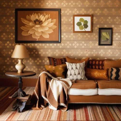 yellow wallpaper,patterned wood decoration,brown fabric,autumn plaid pattern,gold wall,interior decoration,autumn decor,interior decor,vintage wallpaper,background pattern,contemporary decor,honeycomb grid,sitting room,warm colors,modern decor,livingroom,home interior,damask background,autumn pattern,antique background,Photography,General,Realistic