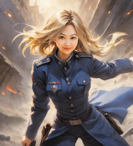 korea,woman fire fighter,captain marvel,policewoman,republic of korea,captain p 2-5,hong,firefighter,officer,xizhi,airman,dalian,xiangwei,flying girl,shenyang j-8,cg artwork,capitanamerica,great wall wingle,korean,police officer,Digital Art,Impressionism