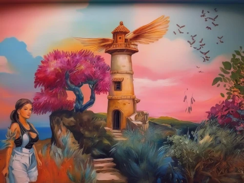 secret garden of venus,fairy chimney,wall painting,mural,khokhloma painting,meticulous painting,fantasy picture,the annunciation,el salvador dali,church painting,garden of eden,murals,3d fantasy,bird kingdom,art painting,indian art,alice in wonderland,fantasy art,orientalism,landscape background,Illustration,Paper based,Paper Based 04