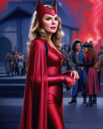 scarlet witch,captain marvel,goddess of justice,sci fiction illustration,red super hero,red coat,super heroine,evil woman,red cape,wanda,star mother,power icon,figure of justice,darth talon,cg artwork,superhero background,the archangel,fantasy woman,the enchantress,elenor power,Conceptual Art,Sci-Fi,Sci-Fi 20