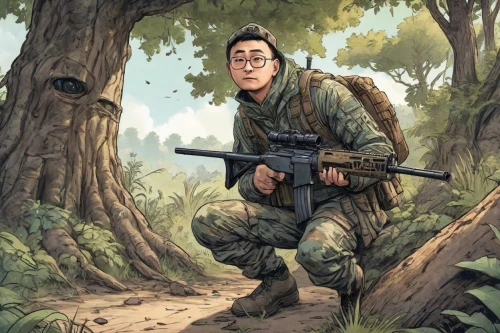 vietnam,sniper,lost in war,monkey soldier,vietnam veteran,gi,m16,medic,boba,war correspondent,m4a4,m4a1 carbine,vietnam's,m4a1,camo,infantry,war monkey,rifleman,m4,game illustration,Digital Art,Comic