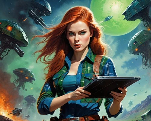 sci fiction illustration,game illustration,girl at the computer,massively multiplayer online role-playing game,clary,cg artwork,book cover,librarian,callisto,vada,game art,tabletop game,female doctor,drone pilot,girl with gun,mystery book cover,night administrator,background image,collectible card game,kindle,Conceptual Art,Sci-Fi,Sci-Fi 20