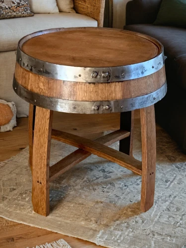 wine barrel,end table,coffee table,wooden table,turn-table,small table,wooden drum,wooden barrel,antique table,wooden top,stool,bar stool,wooden spool,sofa tables,danish furniture,set table,wooden cable reel,californian white oak,pallet pulpwood,english walnut