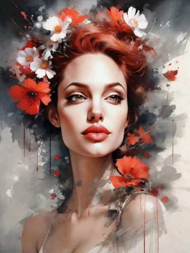 red petals,fashion illustration,flower painting,flower of passion,red flowers,girl in flowers,red magnolia,red roses,art painting,shades of red,red flower,romantic portrait,world digital painting,fantasy art,beautiful girl with flowers,red rose,red carnations,flower illustrative,red poppies,rose white and red,Digital Art,Watercolor