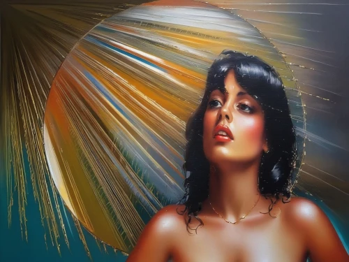 venus,cleopatra,art deco woman,mercury,retro woman,polynesian girl,venus comb,golden apple,digital artwork,blue hawaii,world digital painting,retro girl,mai tai,dita,oil painting on canvas,mercury transit,retro pin up girl,retro women,showgirl,heliosphere,Illustration,Paper based,Paper Based 04