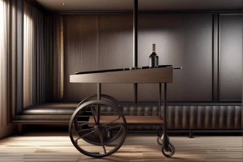 kitchen cart,luggage cart,kitchenette,house trailer,dark cabinetry,metal cabinet,benz patent-motorwagen,kitchen design,industrial design,wooden carriage,kitchen interior,doctor's room,hospital bed,contemporary decor,dark cabinets,modern kitchen interior,danish furniture,modern decor,kitchen cabinet,wheelchair accessible