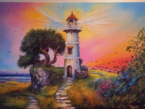 lighthouse,light house,murano lighthouse,petit minou lighthouse,fairy chimney,church painting,crisp point lighthouse,light station,red lighthouse,windmill,electric lighthouse,point lighthouse torch,old windmill,painting technique,battery point lighthouse,fairy house,oil painting on canvas,oil painting,old point loma lighthouse,art painting,Illustration,Paper based,Paper Based 04