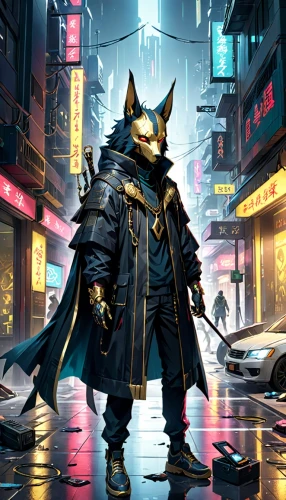 cyberpunk,patrols,furta,rocket raccoon,cat warrior,jackal,fox in the rain,fox,sci fiction illustration,wolf bob,game art,the wanderer,dystopian,samurai,mercenary,game illustration,tau,color rat,street cat,dog street,Anime,Anime,General