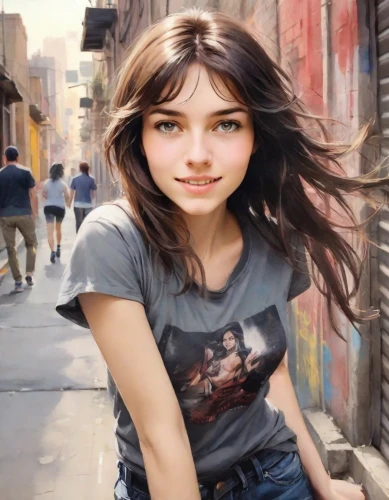 girl in t-shirt,girl in a long,silphie,photo painting,world digital painting,girl portrait,pretty young woman,young woman,the girl's face,girl in a historic way,adobe photoshop,bjork,tee,woman face,lori,art model,in photoshop,fantasy portrait,portrait background,photoshop creativity,Digital Art,Watercolor