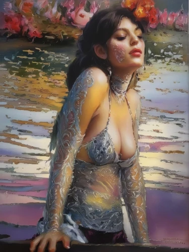 girl on the river,oil painting,oil painting on canvas,girl on the boat,vietnamese woman,oil on canvas,water nymph,la violetta,asian woman,painting technique,glass painting,art painting,art model,oil paint,girl in flowers,chalk drawing,floating on the river,persian,the blonde in the river,radha,Illustration,Paper based,Paper Based 04