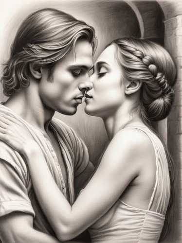 romantic portrait,romance novel,young couple,amorous,romantic scene,forbidden love,cg artwork,tangled,kissing,jesus in the arms of mary,rots,beautiful couple,pda,couple in love,pencil drawing,man and wife,man and woman,braiding,two people,tenderness,Illustration,Black and White,Black and White 35