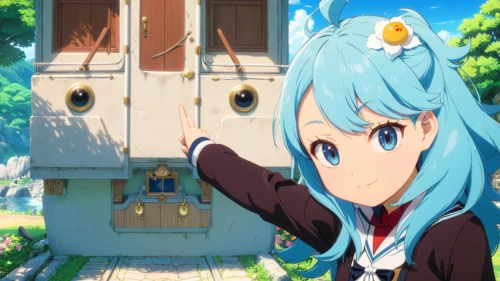 aqua,bird house,toori,birdhouse,waving hello,torii,umiuchiwa,birdhouses,naginatajutsu,miku,dizzy,vocaloid,uruburu,cyan,protect,danboard,waving,kinara,nagasaki,tan-tan,Anime,Anime,Traditional