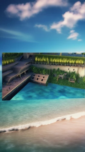 artificial island,cartoon video game background,ms island escape,3d background,cuba background,artificial islands,landscape background,tropical house,seaside resort,floating islands,dream beach,beach resort,3d rendering,island suspended,beach scenery,virtual landscape,digital compositing,beach background,an island far away landscape,maya civilization