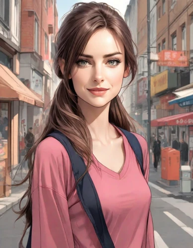 city ​​portrait,digital painting,world digital painting,hong,portrait background,girl portrait,girl with speech bubble,maya,game illustration,a girl's smile,a pedestrian,girl drawing,girl in t-shirt,girl walking away,cg artwork,young woman,study,japanese sakura background,hk,girl studying,Digital Art,Comic