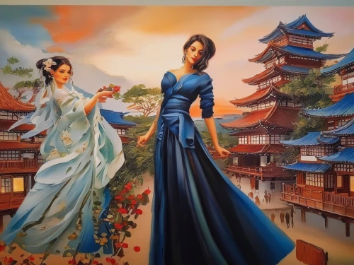 chinese art,oriental painting,ao dai,korean culture,asian culture,japanese art,oriental princess,taiwanese opera,hanbok,oriental,khokhloma painting,dongfang meiren,chinese icons,chinese style,hall of supreme harmony,asian vision,oil painting on canvas,geisha,yunnan,korean history,Illustration,Paper based,Paper Based 04