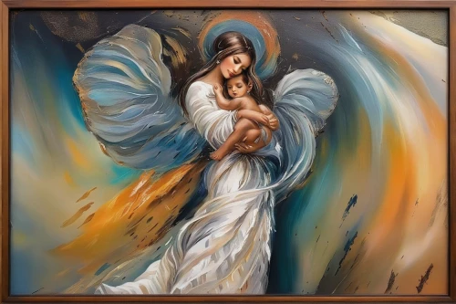 jesus in the arms of mary,the annunciation,the angel with the veronica veil,the angel with the cross,baptism of christ,angel playing the harp,baroque angel,uriel,angel wing,the archangel,archangel,guardian angel,angelology,oil painting on canvas,holy family,angel wings,angel,sacred art,la nascita di venere,church painting,Illustration,Paper based,Paper Based 04