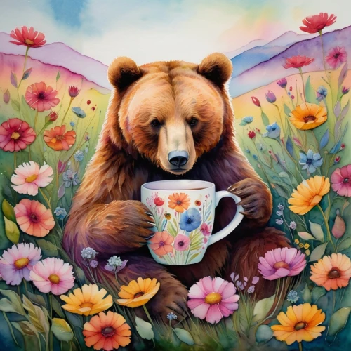 ivan-tea,coffee tea illustration,cute bear,a cup of tea,tea time,tea drinking,bear kamchatka,cup of tea,drinking coffee,woman drinking coffee,bear,brown bear,tea party,a cup of coffee,bear teddy,cup of coffee,flower animal,cups of coffee,teacup,teatime,Conceptual Art,Daily,Daily 32