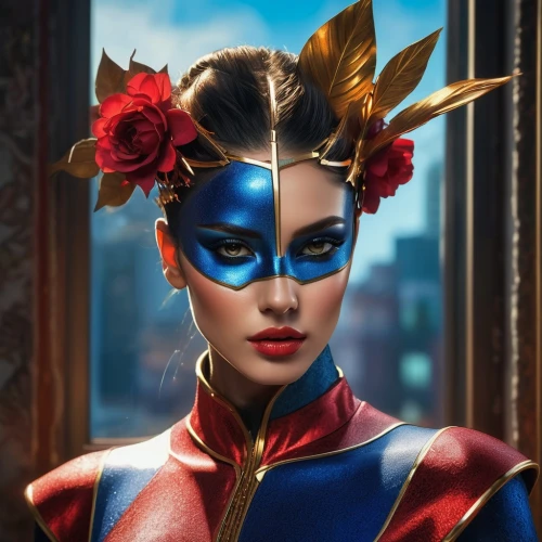 fantasy woman,mystique,masquerade,wonderwoman,fantasy portrait,blue enchantress,venetian mask,captain marvel,frida,symetra,wonder woman city,queen of hearts,bodypaint,head woman,wonder woman,goddess of justice,gold mask,blue peacock,the enchantress,laurel wreath,Photography,Artistic Photography,Artistic Photography 08