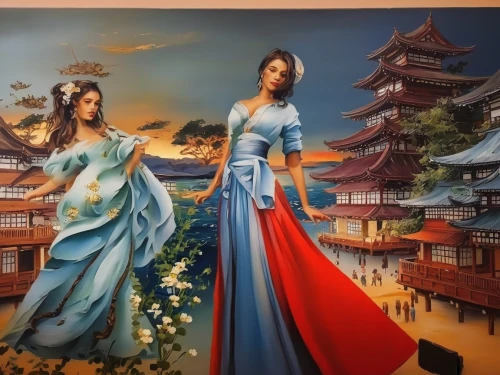 chinese art,oriental painting,ao dai,taiwanese opera,korean culture,chinese icons,korean history,asian culture,khokhloma painting,orientalism,chinese background,dongfang meiren,shanghai disney,art painting,japanese art,oil painting on canvas,miss vietnam,dalian,meticulous painting,paintings,Illustration,Paper based,Paper Based 04