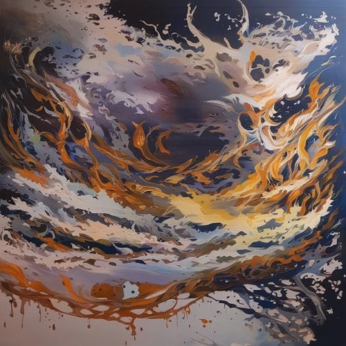 fire planet,fire and water,fire background,burning earth,eruption,space art,inferno,lava,explosion,turmoil,vortex,maelstrom,molten,oil discharge,magma,pour,meteor,oil on canvas,tsunami,volcanic,Illustration,Paper based,Paper Based 04